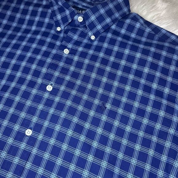 Ralph Lauren Blake blue checkered short sleeved button down sz large - Picture 2 of 6